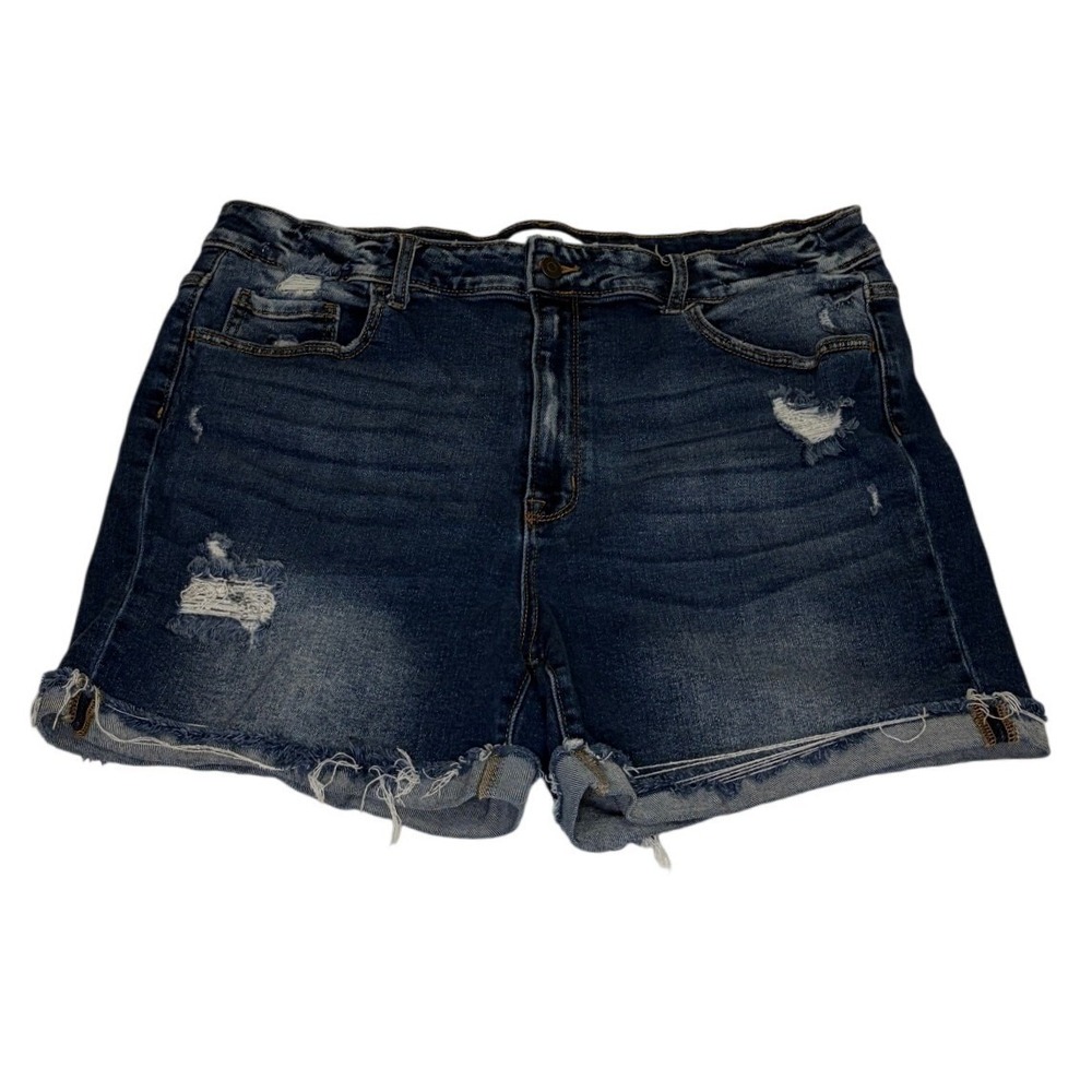 Zenana Distressed Raw Hem Denim Shorts Dark Wash High Rise 2X DOP-1586XS